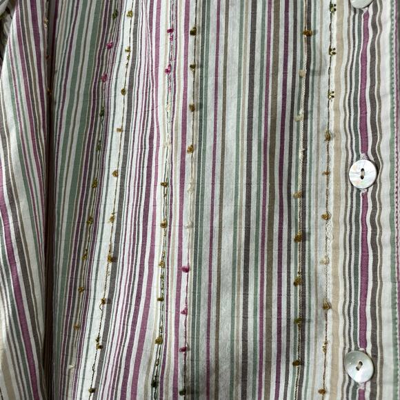 Alfred Dunner Pink Striped Plus Size Button Up Shirt - Size 14 - Embroidered Top - Picture 3 of 5
